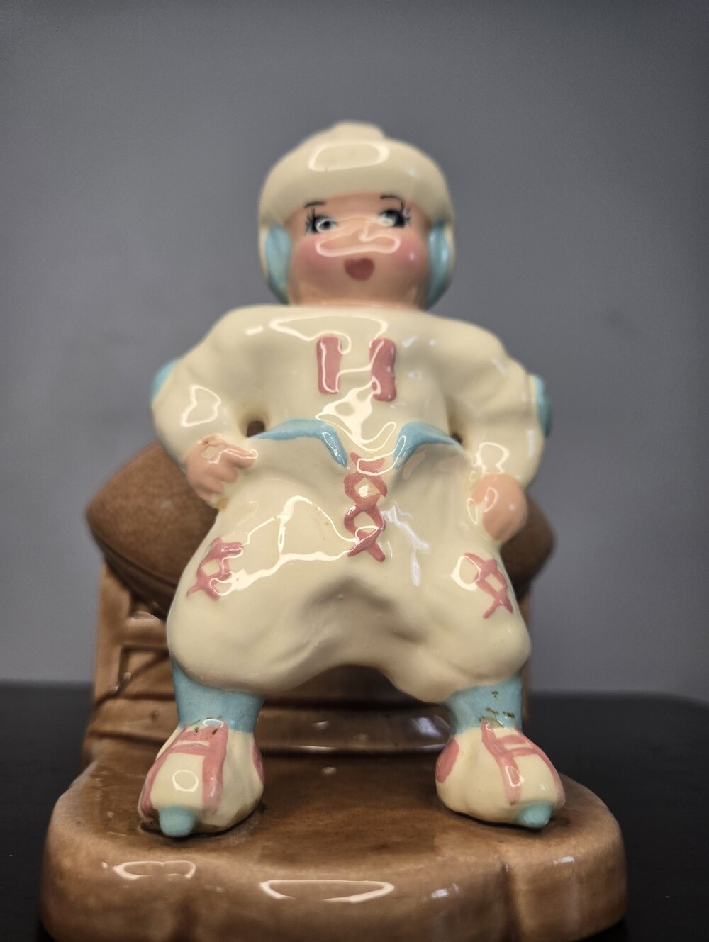 Vintage 1950s Napco Harvard Football Boy Ceramic Planter